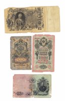 Купить Набор банкнот образца царских выпусков (управляющий Коншин) 1909-1910 гг. 5 рублей - 100 рублей (4 боны)