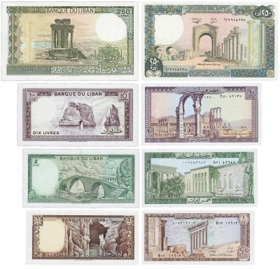 купить Ливан набор из 4 банкнот 1, 5, 10, 250 фунтов (ливров) 1983-1986