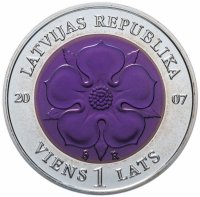 Купить Латвия 1 лат (lats) 2007 "Монета времени II" в футляре с сертификатом
