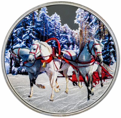 купить Токелау 1 доллар 2014 "Русская тройка" в футляре с сертификатом