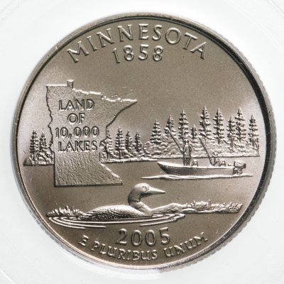 купить США 25 центов (квотер, 1/4 доллара, quarter dollar) 2005 "Миннесота (Minnesota)" в слабе PCGS MS68