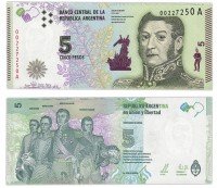 Купить Аргентина 5 песо 2015 (Pick 359)