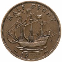 купить Великобритания 1/2 пенни (penny) 1937-1948 Георг VI с надписью IND IMP, случайная дата