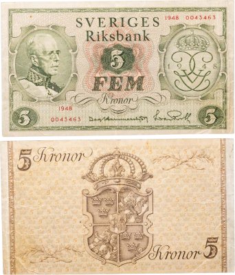 купить Швеция 5 крон 1948