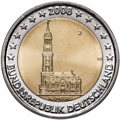 купить Германия 2 евро 2008 Гамбург двор J