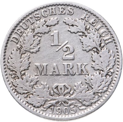 купить Германия(Германская Империя) 1/2 марки (mark) 1905 "E" знак монетного двора: "E" - Мульденхюттен