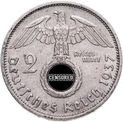 купить Германия (Третий Рейх) 2 рейхсмарки (reichsmark) 1937, знак монетного двора: "F" - Штутгарт