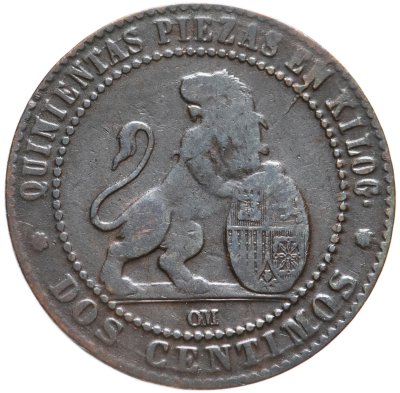 купить Испания 2 сентимо (centimos) 1870