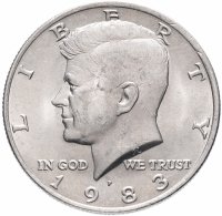Купить США 50 центов (1/2 доллара, half dollar) 1983 Р Kennedy Half Dollar (Кеннеди) знак монетного двора "Р"