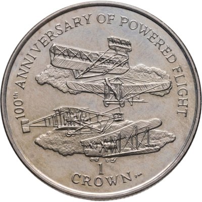 купить Остров Мэн 1 крона (crown) 2003 100 лет со дня полёта моторного самолёта /4 самолёта/