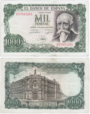 купить Испания 1000 песет 1971 Pick 154 (Хосе Эчегарай, к 100 летию Банка Испании, как единственного банка-эмитента 1874-1974)