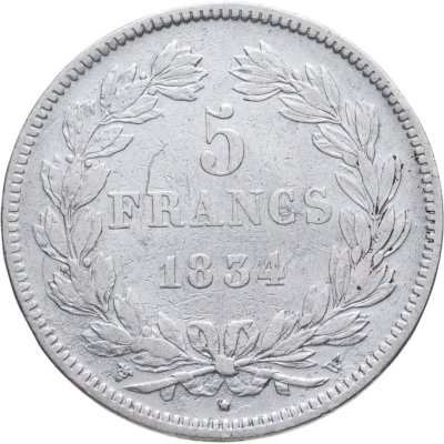 купить Франция 5 франков (francs) 1834 с портретом короля Луи-Филиппа