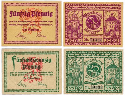 купить Германия (Померания: Грыфице) набор из 2-х нотгельдов 1919
