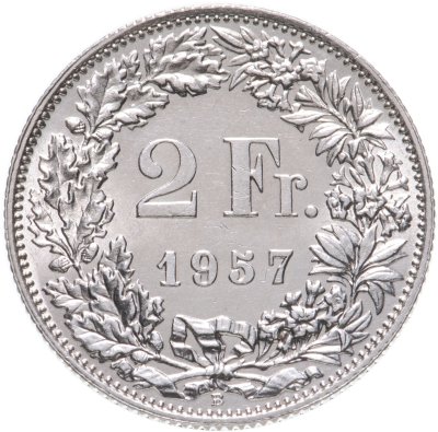 купить Швейцария 2 франка (francs) 1957