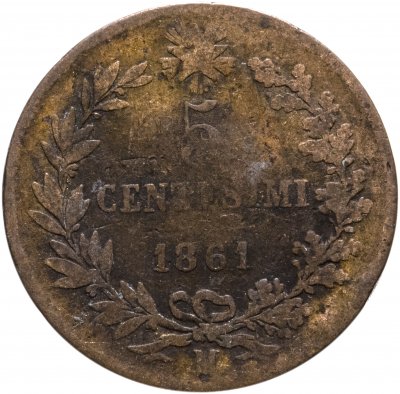 купить Италия 5 чентезимо (centesimi) 1861 M, знак монетного двора: "M" - Милан