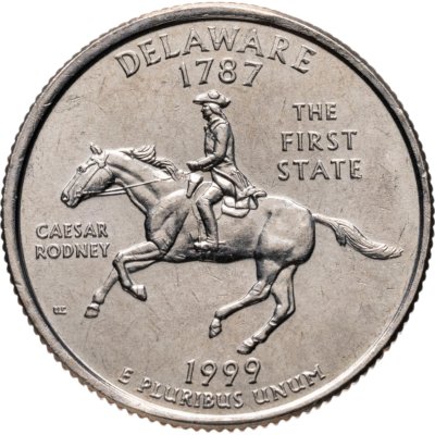 купить США 25 центов (квотер, 1/4 доллара, quarter dollar) 1999 P Квотер штата Делавэр знак монетного двора: "P" - Филадельфия