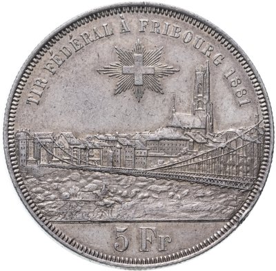 купить Швейцария 5 франков 1881 Стрелковый фестиваль в Фрайбурге