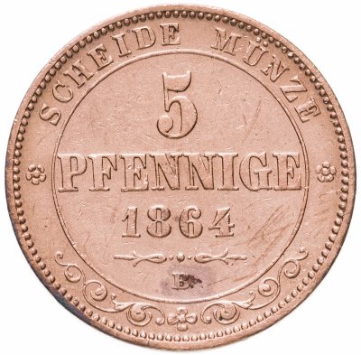 купить Германия, Саксония 5 пфеннигов (pfennige) 1864 В