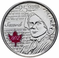 купить Канада 25 центов (cents) 2013 "Война 1812 года - Лора Секорд" (цветная)