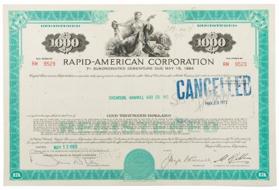 купить Акция США RAPID- AMERICAN CORPORATION , 1969 г.