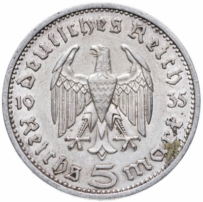купить Германия, Третий Рейх 5 рейхсмарок 1935-1936, орел без свастики, случайный год