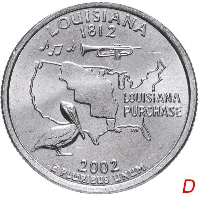 купить США 1/4 доллара (квотер, 25 центов) 2002 D "Штат Луизиана"