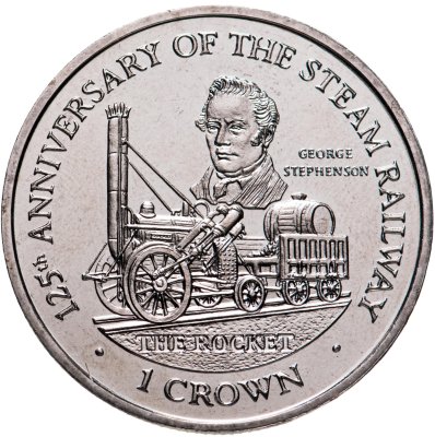 купить Остров Мэн 1 крона (crown) 1998 "125 лет паровой железной дороге - паровоз Ракета"