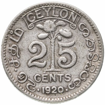 купить Цейлон 25 центов (cents) 1920