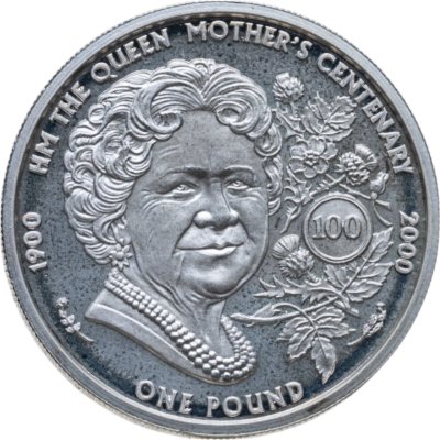 купить Остров Гернси 1 фунт (pound) 2000 Proof 100 лет Королеве-матери