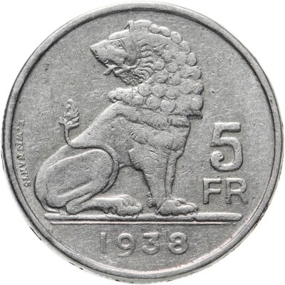купить Бельгия 5 франков (francs) 1938 Надпись - 'BELGIE - BELGIQUE'