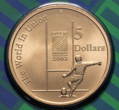 купить Австралия 5 долларов 2003 "Чемпионат мира по регби 2003, Сидней" в буклете
