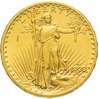 Купить США 20 dollars (долларов) 1908 двойной орёл Сен-Годена (Saint-Gaudens double eagle)
