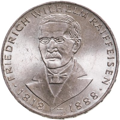 купить Германия 5 марок (deutsche mark) 1968 150 лет со дня рождения Фридриха Вильгельма Райффайзена