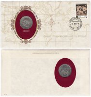 Купить Серия «Великие исторические монеты мира» - Греция 5 драхм (drachmai) 1971 (монета и 1 марка в конверте)