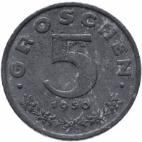 Купить Австрия 5 грошей (groschen) 1948-1994, случайная дата