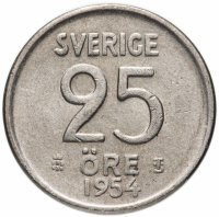 Купить Швеция 25 эре (ore) 1954