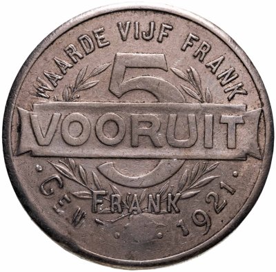купить Бельгия, Гент, хлебный жетон 5 франков 1921