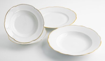 купить Набор сервировочный (2 суповые тарелки, 2 сервировочных блюда), фарфор, золочение, Edelstein Bavaria (Эдельштейн), Германия, 1930-1950 гг.