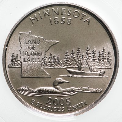 купить США 25 центов (квотер, 1/4 доллара, quarter dollar) 2005 "Миннесота (Minnesota)" в слабе PCGS MS68