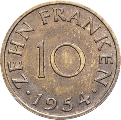 купить Саар 10 франков (francs) 1954