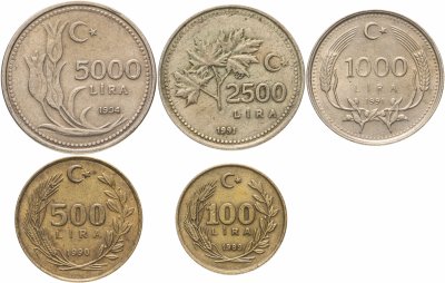 купить Турция, набор монет 1989-1994 (5 монет)