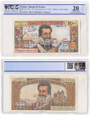 купить Франция 50 франков (Nouveaux Francs) 1959 в слабе PCGS Very Fine 20 (Pick 143)