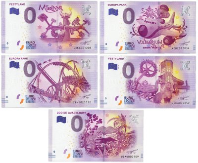 купить 0 евро (euro) набор из 5 банкнот "Парки"