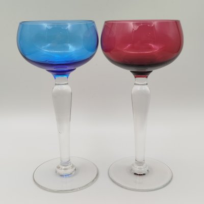купить Набор из 2-х бокалов синего и малинного оттенков, хрусталь, Val Saint Lambert, Бельгия, 1950-1970 гг.