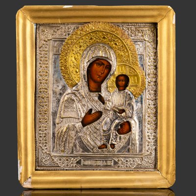 купить Икона "Богоматерь Смоленская" в окладе, дерево, темпера, сплав металлов, Российская империя, 1890-1915 гг.