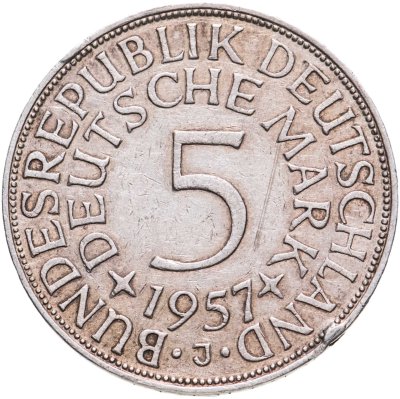купить Германия 5 марок 1957 "J"