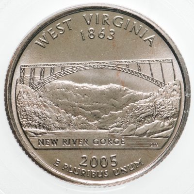 купить США 25 центов (квотер, 1/4 доллара, quarter dollar) 2005 "Западная Вирджиния" в слабе PCGS MS68