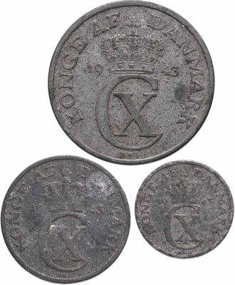 купить Дания набор 1,2,5 эре 1943 (3 шт)