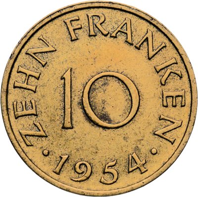 купить Саар 10 франков (francs) 1954