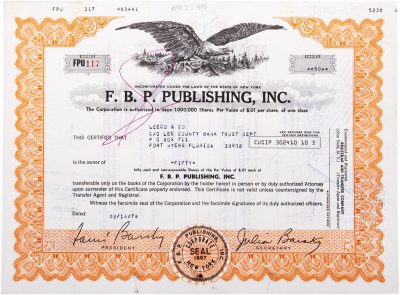 купить Акция США "F.B.P. PUBLISHING, INC." 1978 г.